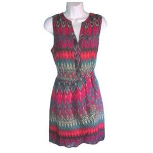 Charlie Jade Fuchsia Teal Aztec Draped Front Sleeveless Pullover Dress size XS